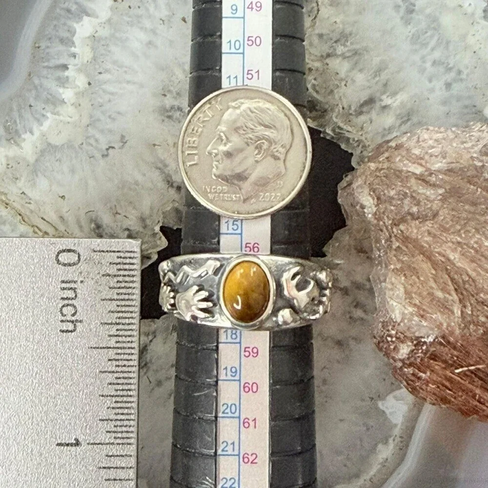 Jody Naranjo Vintage Sterling Silver Tiger's Eye Petroglyph Ring Sz 8 For Women